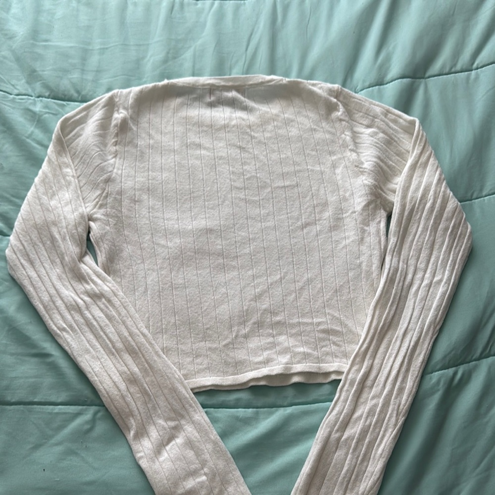Cream Ribbed Long Sleeve Top - Picture 3 of 4